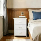 Comò salvaspazio, cassettiera compatta in tessuto a 3 cassetti con parte superiore effetto legno, organizer per camera da letto, armadio, ingresso, bianco