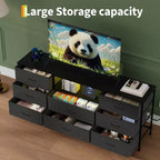 Mobile TV cassettiera a 8 cassetti con illuminazione a LED da 63 pollici, struttura in acciaio per TV da 65-75 pollici, organizer per camera da letto e soggiorno