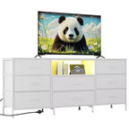 Mobile TV cassettiera a 8 cassetti con illuminazione a LED da 63 pollici, struttura in acciaio per TV da 65-75 pollici, organizer per camera da letto e soggiorno