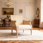 Poltrona d'Appoggio Francese Bertie in Rattan e Legno di Caucciù Rivestita