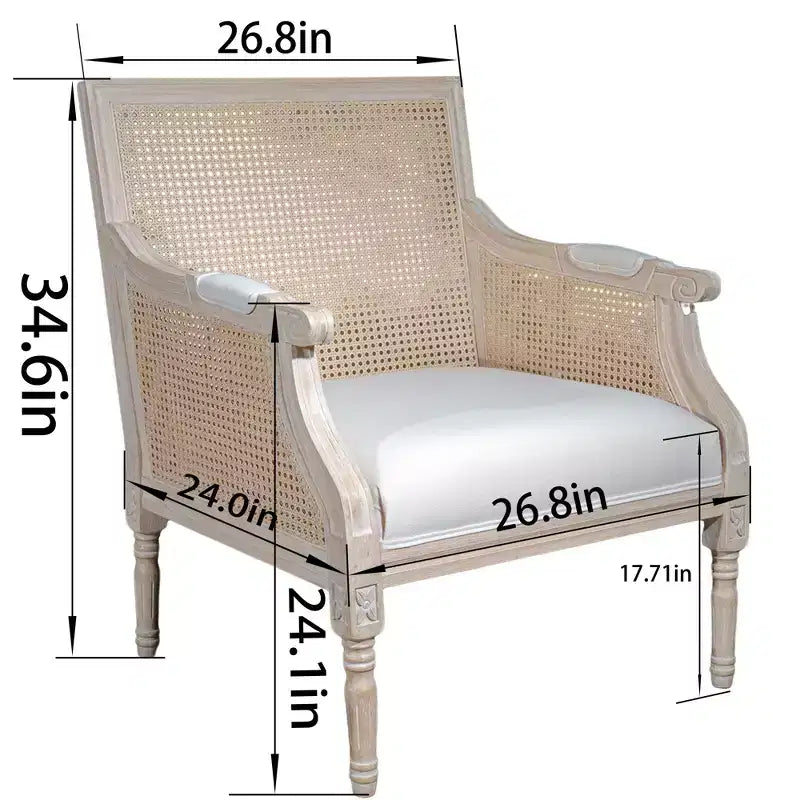 Poltrona d'Appoggio Francese Bertie in Rattan e Legno di Caucciù Rivestita