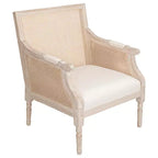 Poltrona d'Appoggio Francese Bertie in Rattan e Legno di Caucciù Rivestita