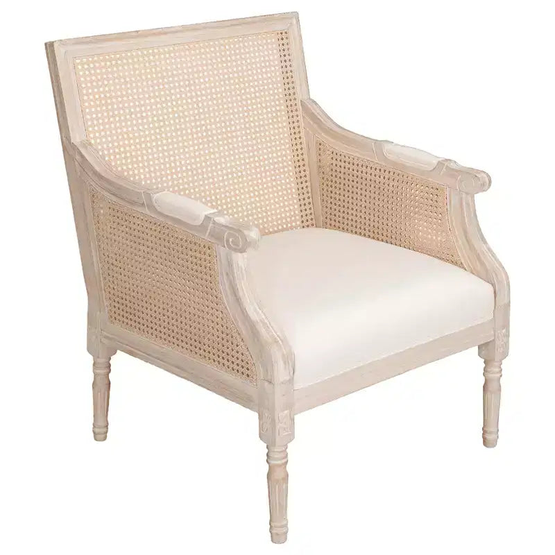 Poltrona d'Appoggio Francese Bertie in Rattan e Legno di Caucciù Rivestita