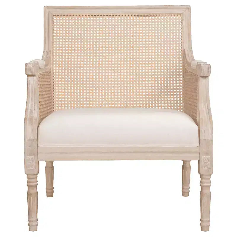 Poltrona d'Appoggio Francese Bertie in Rattan e Legno di Caucciù Rivestita