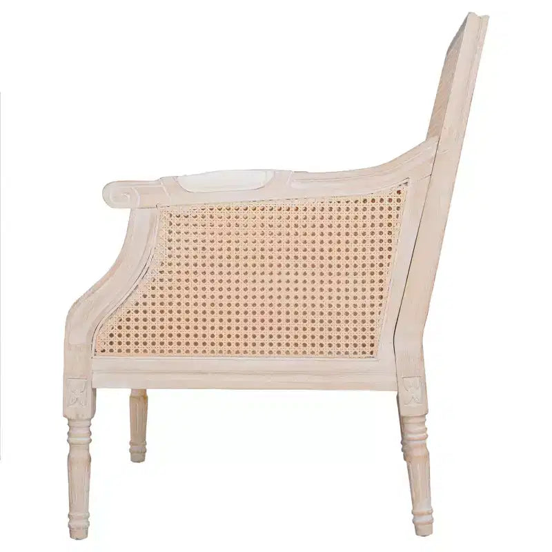 Poltrona d'Appoggio Francese Bertie in Rattan e Legno di Caucciù Rivestita