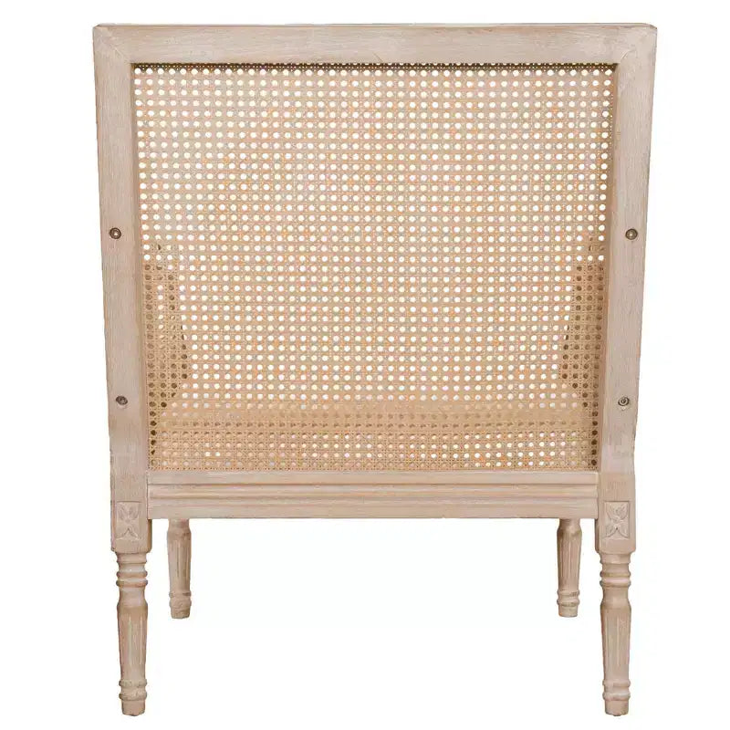 Poltrona d'Appoggio Francese Bertie in Rattan e Legno di Caucciù Rivestita