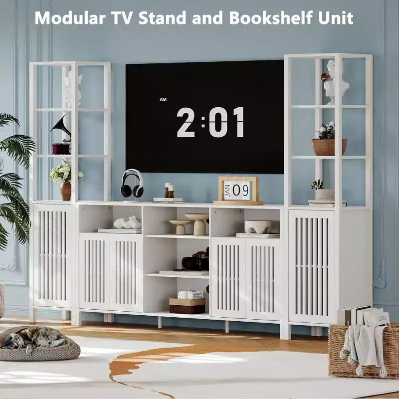 Mobile TV da Fattoria con Librerie, Porta TV per Televisori da 70 Pollici, Ripiani Regolabili, Contenitore, per Soggiorno, Camera da Letto