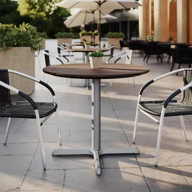 Piano tavolo Acadia per interni ed esterni con tecnologia TopGuard HPL e base per tavolo bistrò in ghisa
