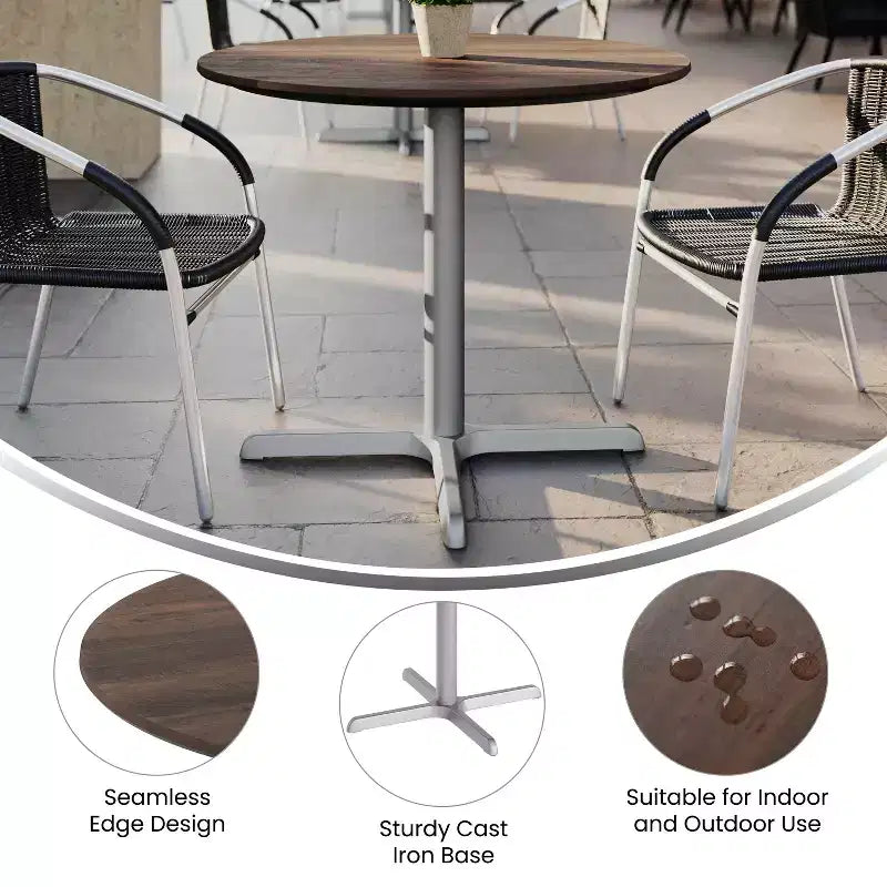 Piano tavolo Acadia per interni ed esterni con tecnologia TopGuard HPL e base per tavolo bistrò in ghisa