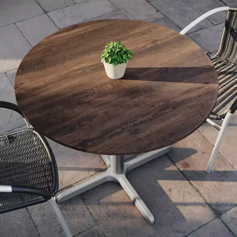 Piano tavolo Acadia per interni ed esterni con tecnologia TopGuard HPL e base per tavolo bistrò in ghisa