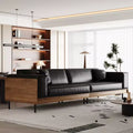 Luck Live Modern Leather Sofa 106.3 Wide with Solid Wood Frame, Metal Legs and 3 Decorative Pillows Black