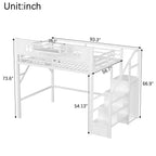 Letto a soppalco full/queen con scale e armadio integrato, struttura letto in metallo con luci a LED, stazione di ricarica USB e mensole portaoggetti