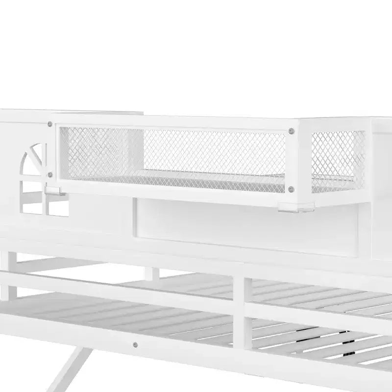 Letto a soppalco full/queen con scale e armadio integrato, struttura letto in metallo con luci a LED, stazione di ricarica USB e mensole portaoggetti