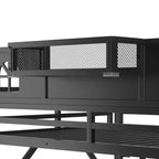 Letto a soppalco full/queen con scale e armadio integrato, struttura letto in metallo con luci a LED, stazione di ricarica USB e mensole portaoggetti