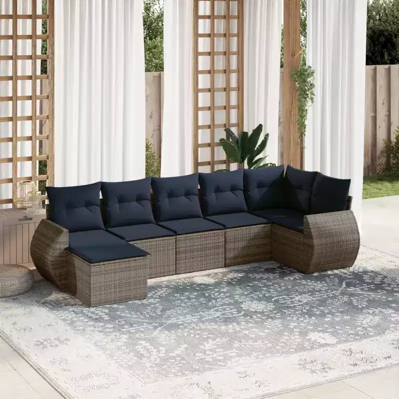 Set Divano da Giardino 7 Pezzi con Cuscini in Polyrattan Grigio