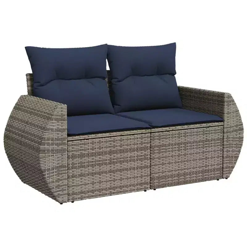 Set Divano da Giardino 7 Pezzi con Cuscini in Polyrattan Grigio