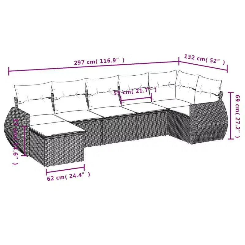 Set Divano da Giardino 7 Pezzi con Cuscini in Polyrattan Grigio