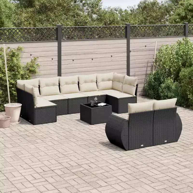 Divano da Giardino Nero in Polyrattan, Grande Set Modulare per Esterni