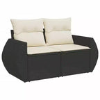 Divano da Giardino Nero in Polyrattan, Grande Set Modulare per Esterni