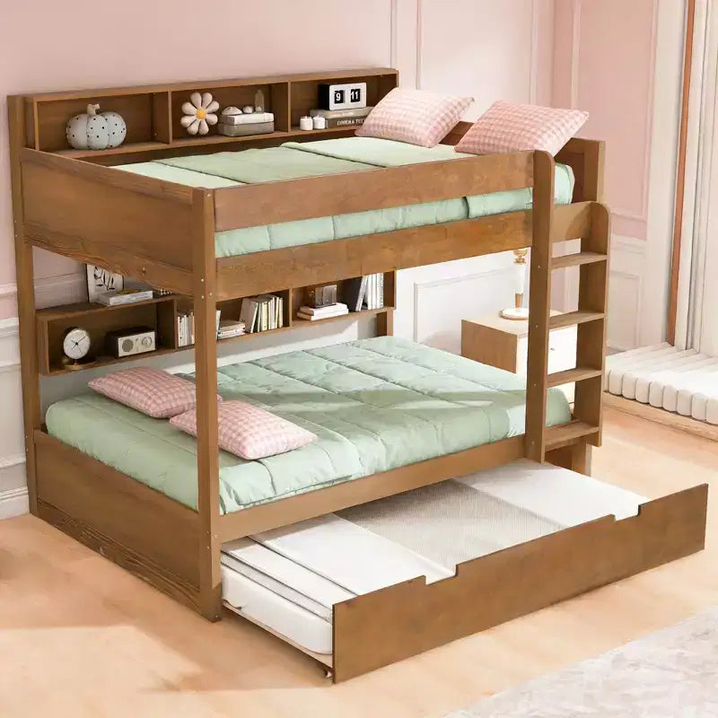 Letto a castello moderno da una piazza e mezzo con mensole e letto estraibile