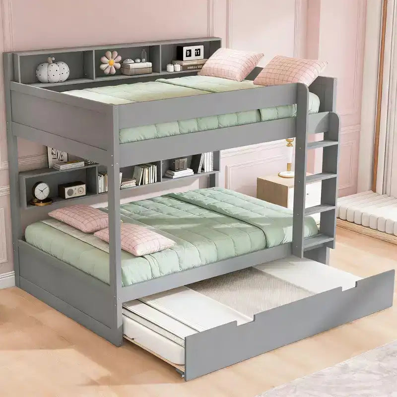 Letto a castello moderno da una piazza e mezzo con mensole e letto estraibile