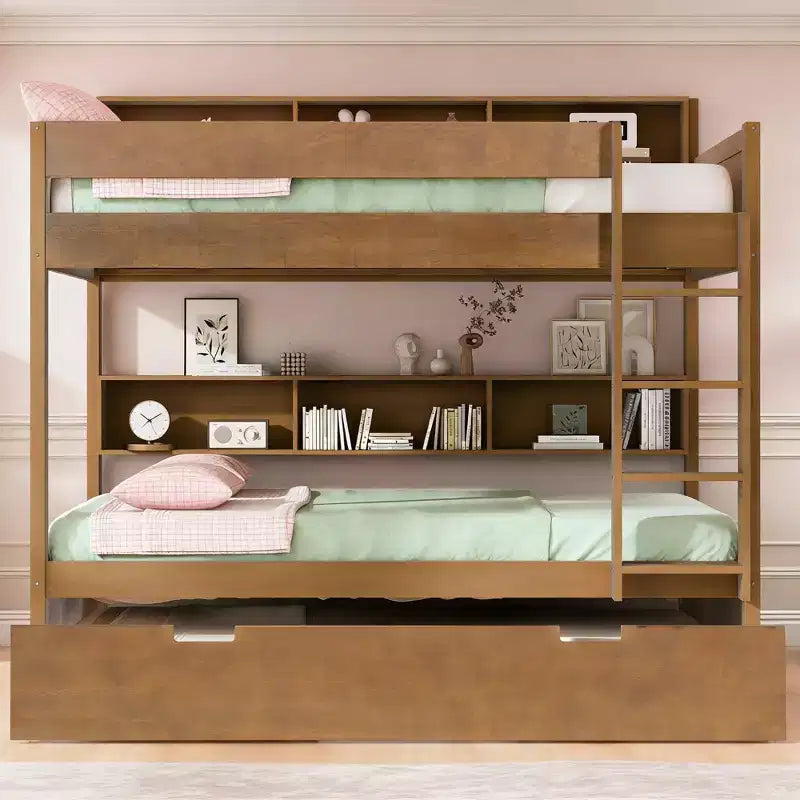Letto a castello moderno da una piazza e mezzo con mensole e letto estraibile
