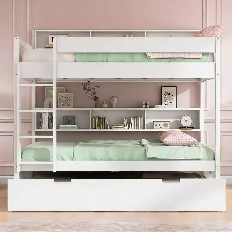 Letto a castello moderno da una piazza e mezzo con mensole e letto estraibile