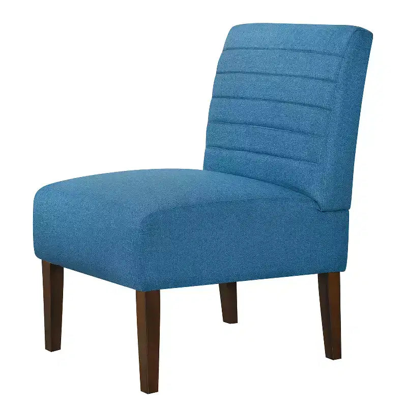 Poltrona moderna senza braccioli con rivestimento trapuntato e gambe in legno, schienale orizzontale per soggiorno, camera da letto, vanità e patio, blu