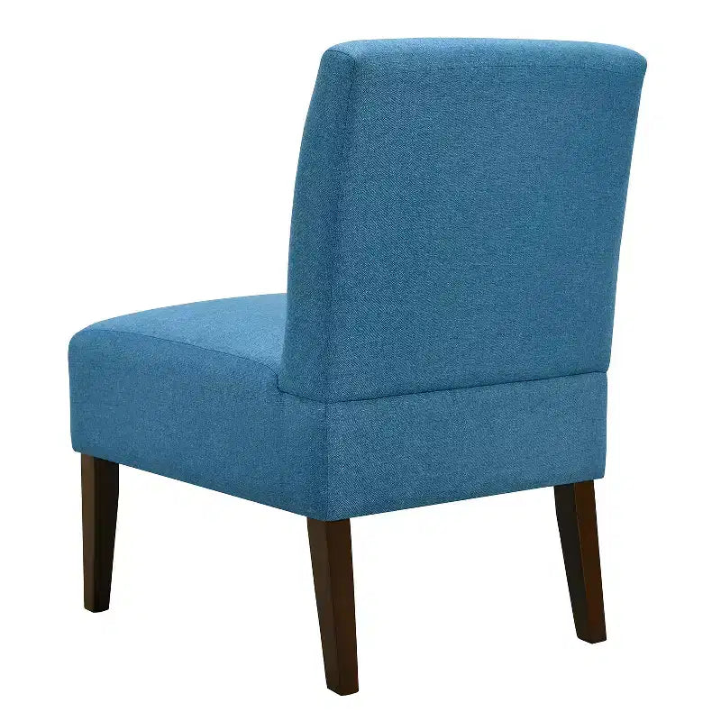 Poltrona moderna senza braccioli con rivestimento trapuntato e gambe in legno, schienale orizzontale per soggiorno, camera da letto, vanità e patio, blu