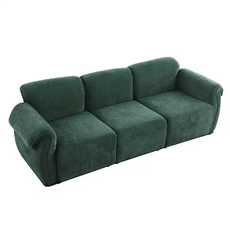 Divano sezionale Khalid Modern 93 a 3 posti in legno e ferro, rivestito in ciniglia, con schienale diviso