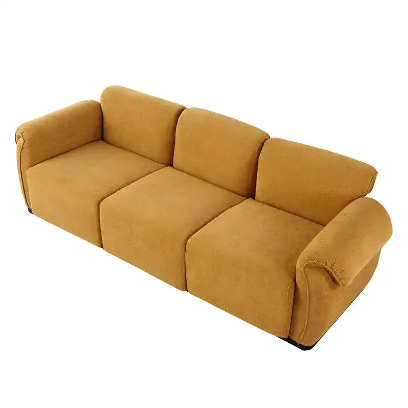 Divano sezionale Khalid Modern 93 a 3 posti in legno e ferro, rivestito in ciniglia, con schienale diviso