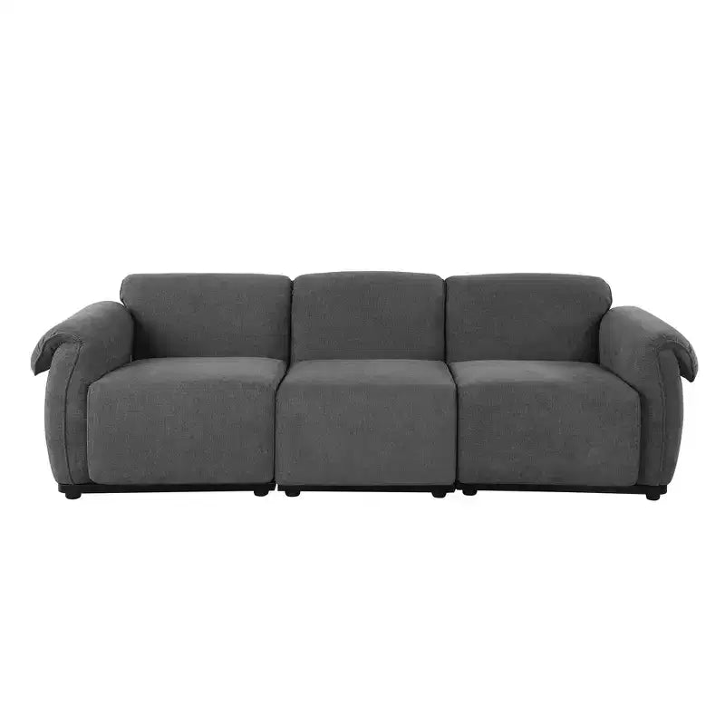 Divano sezionale Khalid Modern 93 a 3 posti in legno e ferro, rivestito in ciniglia, con schienale diviso