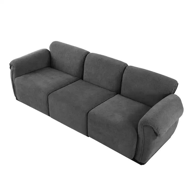 Divano sezionale Khalid Modern 93 a 3 posti in legno e ferro, rivestito in ciniglia, con schienale diviso