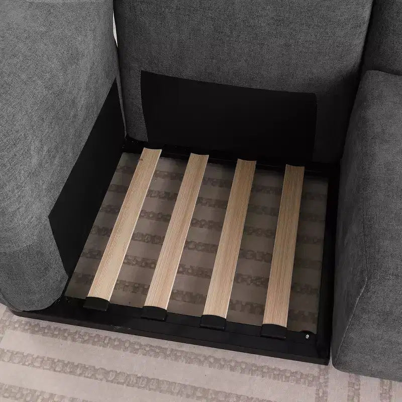 Divano sezionale Khalid Modern 93 a 3 posti in legno e ferro, rivestito in ciniglia, con schienale diviso