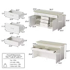 Isola da Cucina Bianca con Top Effetto Pietra, Vani Multi-cassetto, Prese Elettriche e Facile da Pulire
