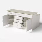 Isola da Cucina Bianca con Top Effetto Pietra, Vani Multi-cassetto, Prese Elettriche e Facile da Pulire
