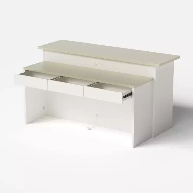 Isola da Cucina Bianca con Top Effetto Pietra, Vani Multi-cassetto, Prese Elettriche e Facile da Pulire