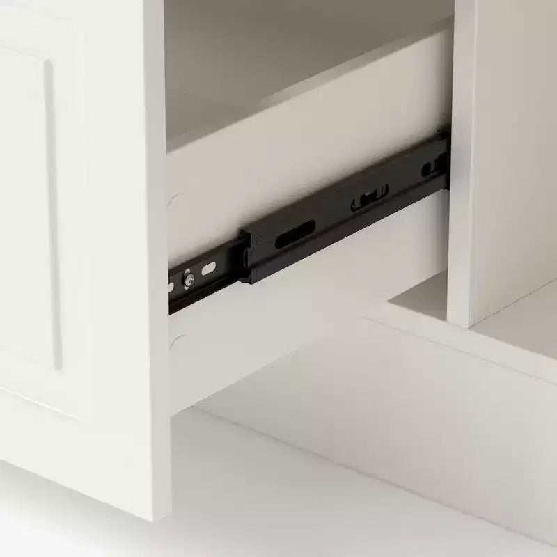 Isola da Cucina Bianca con Top Effetto Pietra, Vani Multi-cassetto, Prese Elettriche e Facile da Pulire