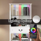 Vetrina Alta Bianca con Illuminazione a LED, Teche in Vetro con Cassetto per Oggetti da Collezione, Libri e Decorazioni Domestiche