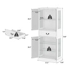 Vetrina Alta Bianca con Illuminazione a LED, Teche in Vetro con Cassetto per Oggetti da Collezione, Libri e Decorazioni Domestiche