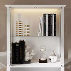Vetrina Alta Bianca con Illuminazione a LED, Teche in Vetro con Cassetto per Oggetti da Collezione, Libri e Decorazioni Domestiche