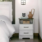 Comodino rustico Ridge Farmhouse con 2 cassetti e vano a giorno bianco anticato