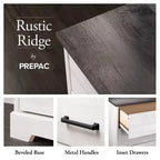 Comodino rustico Ridge Farmhouse con 2 cassetti e vano a giorno bianco anticato