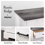 Comodino rustico Ridge Farmhouse con 2 cassetti e vano a giorno bianco anticato