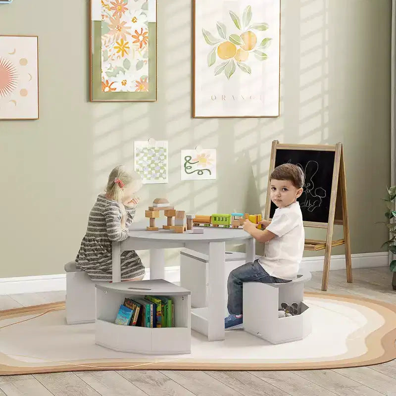 Tavolo e sedie per bambini, set di tavolo e 4 sedie per bambini con contenitore per arte, artigianato, disegno, sala giochi, aula, asilo nido