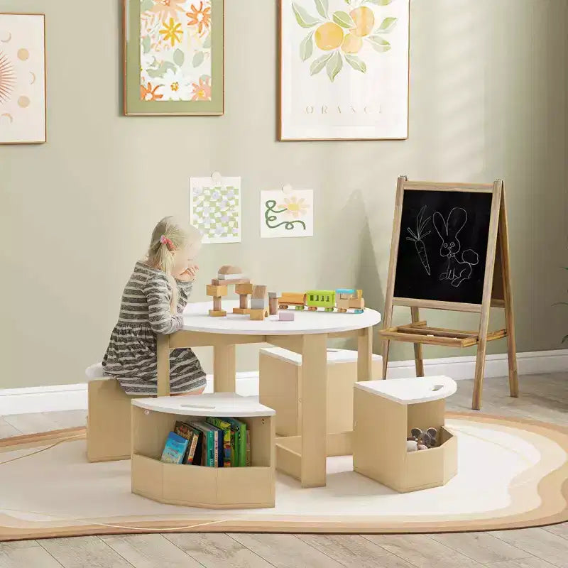 Tavolo e sedie per bambini, set di tavolo e 4 sedie per bambini con contenitore per arte, artigianato, disegno, sala giochi, aula, asilo nido