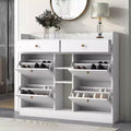 Shoe Cabinet with 4 Flip Drawers, Multifunctional 2-Tier Shoe Storage Organizer with Drawers, Free Standing Shoe Rack for Entrance Hallway, White