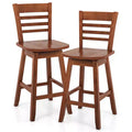 Costway 2 PCS 24.5 Counter Height Bar Chairs Swivel Bar Stools with Hollow Backrest Brown/White