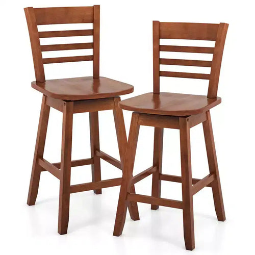 Costway 2 PCS 24.5 Counter Height Bar Chairs Swivel Bar Stools with Hollow Backrest Brown/White
