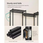 Stand appendiabiti, Appendiabiti resistente, Appendiabiti portatile, Appendiabiti largo 144,5 cm con ripiani a rete regolabili, Nero inchiostro